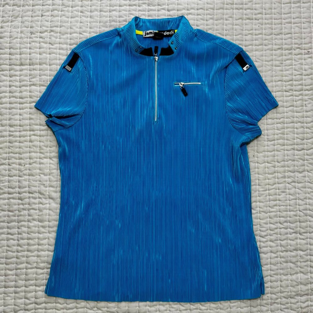 jamie sadock Aqua Blue Zip Collar Golf Shirt Size Medium
